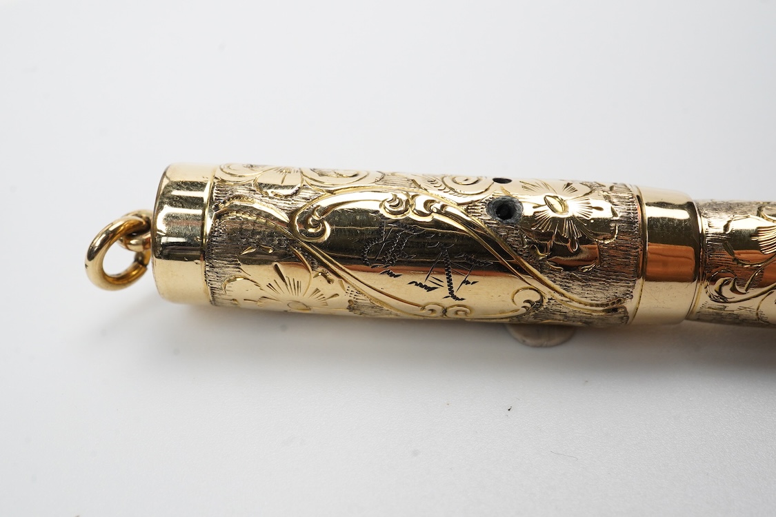 A Conklin ring top hand engraved crescent filler fountain pen with 14ct. gold Conklin flexible nib